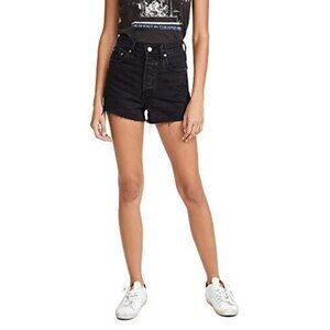 Levi's Women's Premium Ribcage Shorts Black Size 25 Button Fly Super High Rise